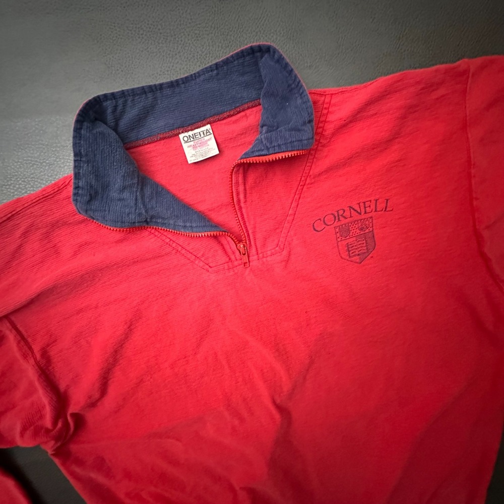 Vintage Cornell University Sweater Mens 2XL Red Made in USA 1/4 Zip Faded 1990s